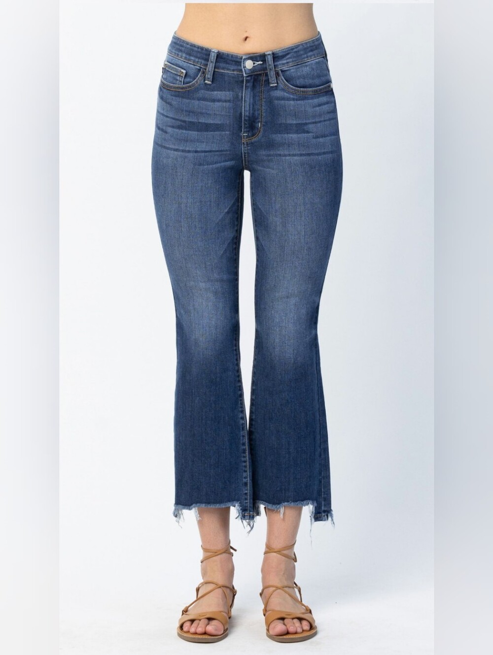 Judy Blue Midrise Distressed Medium Blue Boot Cut w/Step Hem Jeans Size 26